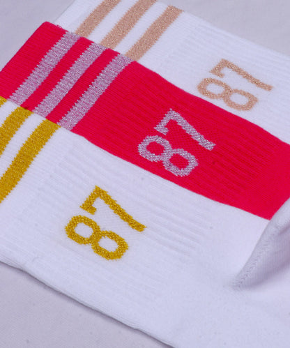 3pk Ribbed Tennis Design Socks