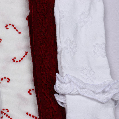 3 Pk Girls' Cable Knit & Floral Designer Stockings