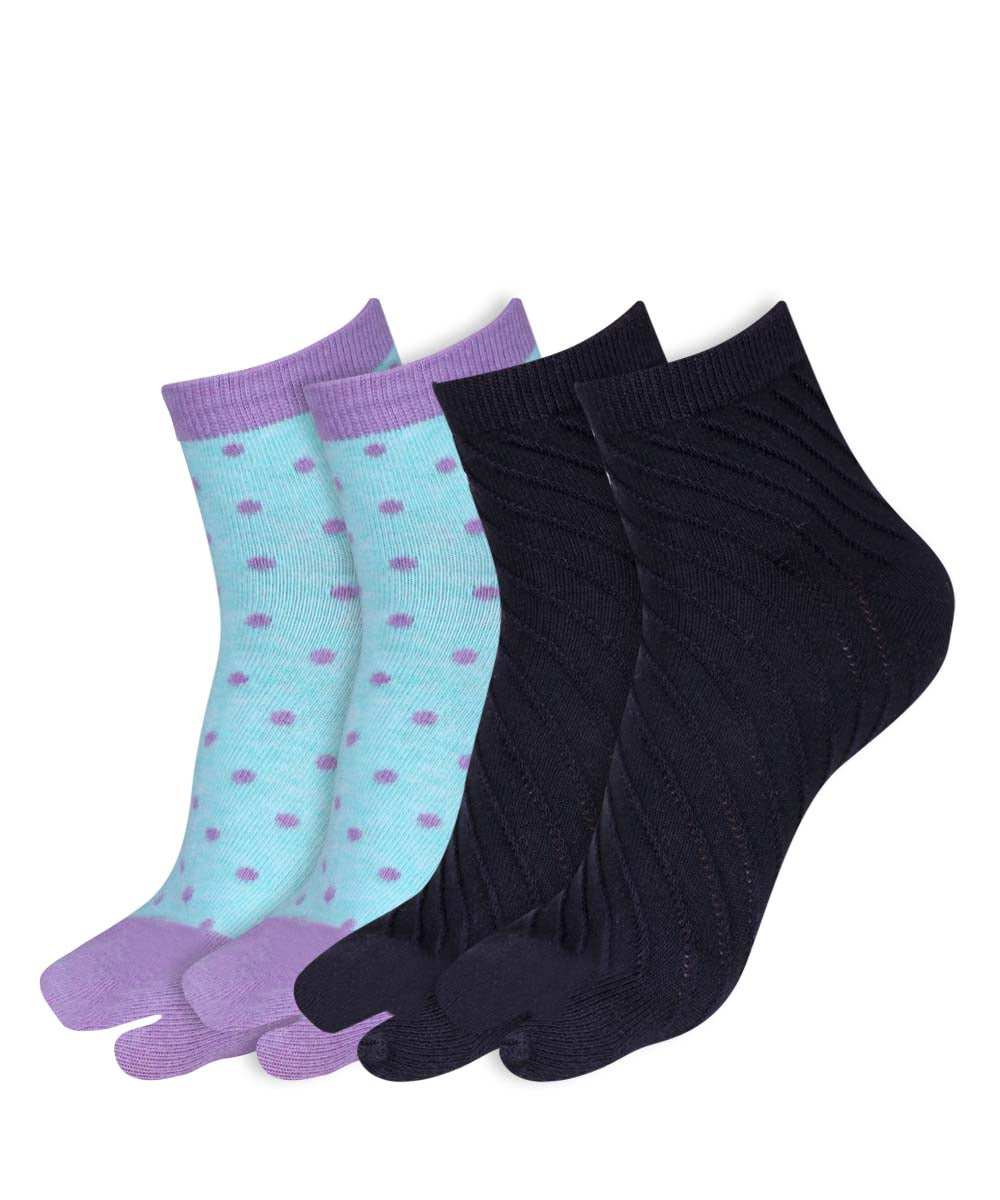 2pk Plain & Polka Dots Angutha Socks