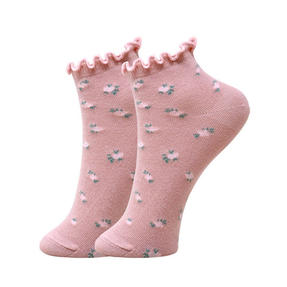 3 Pk Women's Floral Ruffle Crew Socks