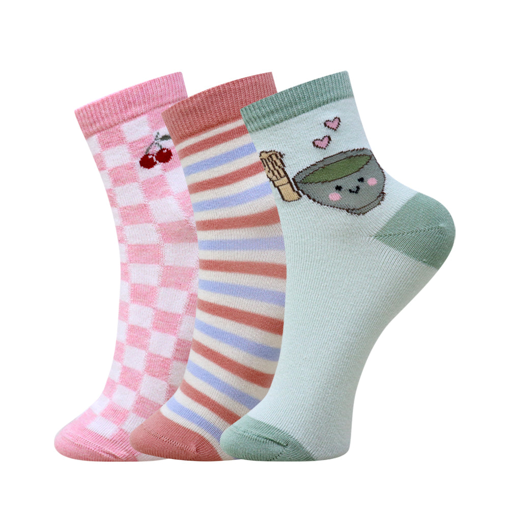 3 Pk Girls Cute Character & Pattern Crew Socks