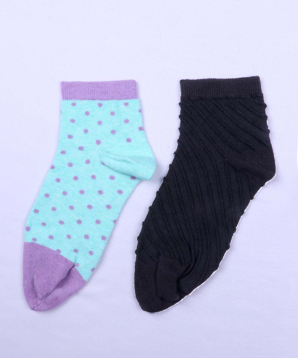 2pk Plain & Polka Dots Angutha Socks