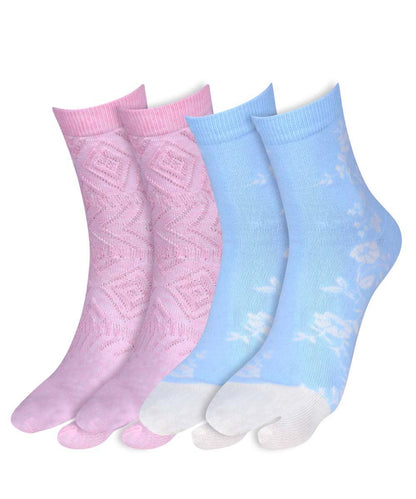 2pk Flower & Self Design Angutha Socks