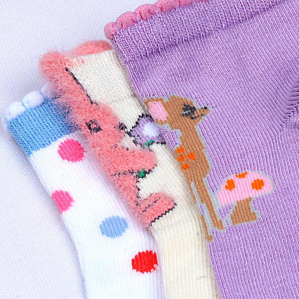 3pk Kids' Cartoon Design Socks