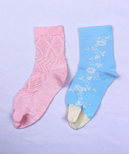 2pk Flower & Self Design Angutha Socks