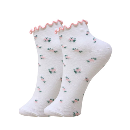 3 Pk Women's Floral Ruffle Crew Socks