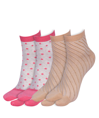 2pk Polka & Self Design Angutha Socks