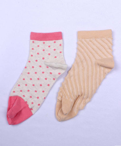 2pk Polka & Self Design Angutha Socks