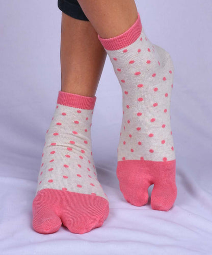 2pk Polka & Self Design Angutha Socks