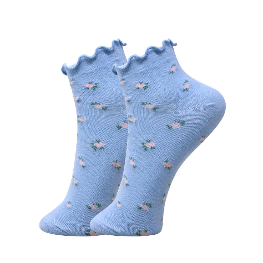 3 Pk Women's Floral Ruffle Crew Socks