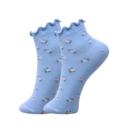 3 Pk Women's Floral Ruffle Crew Socks
