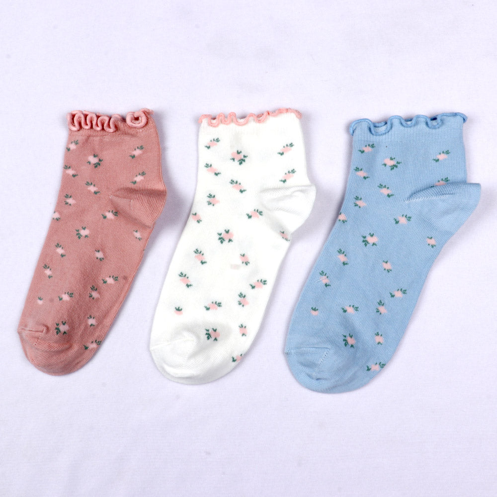 3 Pk Women's Floral Ruffle Crew Socks