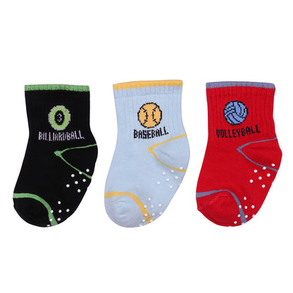 3 Pk Kids Sports Crew Socks – Anti-Slip Cotton Athletic Socks