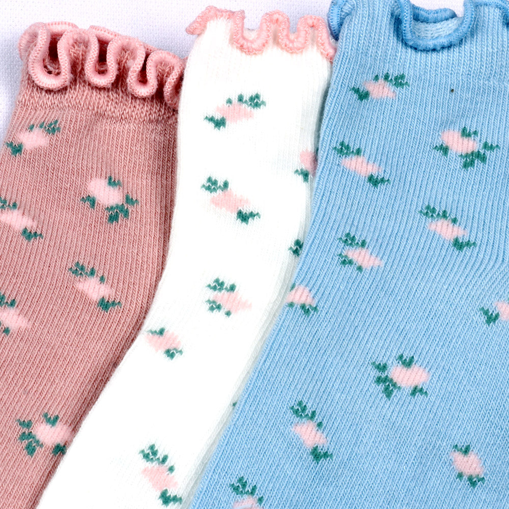 3 Pk Women's Floral Ruffle Crew Socks