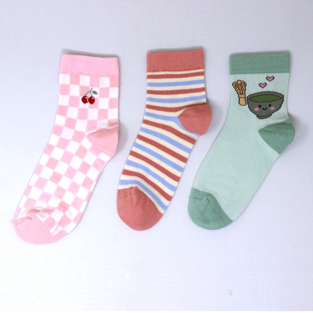 3 Pk Girls Cute Character & Pattern Crew Socks
