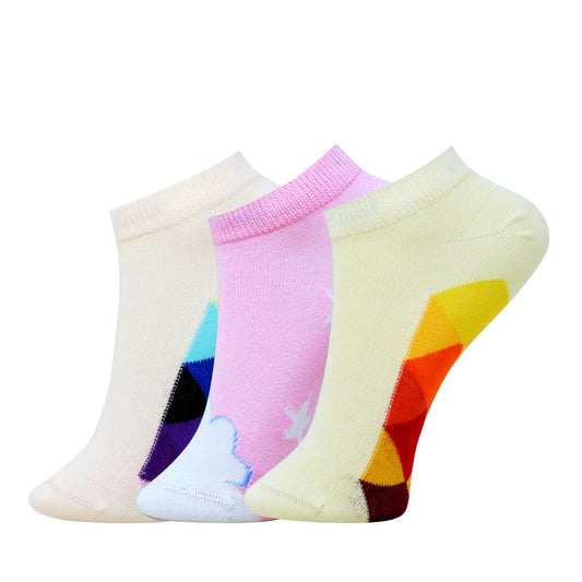 3pk Kids’ Colorful Geometric & Pastel Ankle Socks