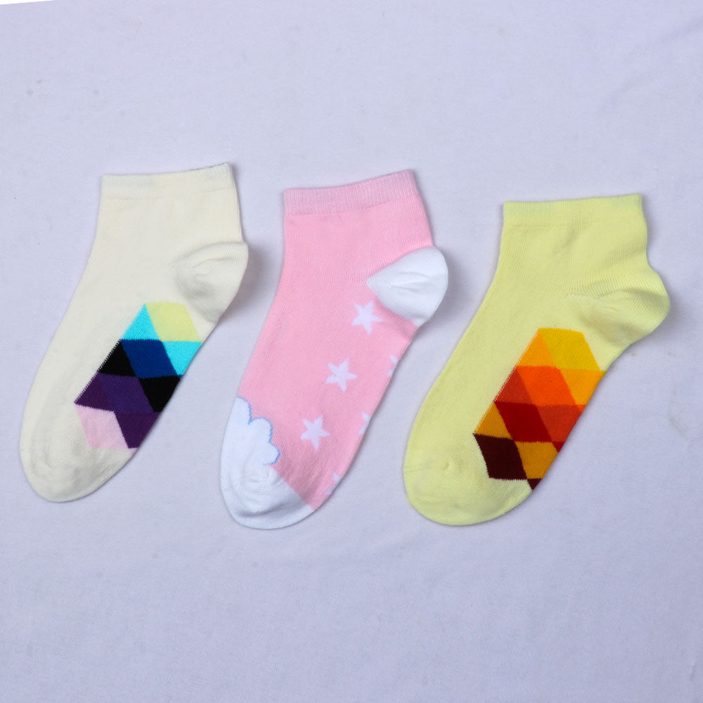 3pk Kids’ Colorful Geometric & Pastel Ankle Socks