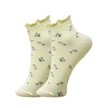 3 Pk Women's Floral Ruffle Crew Socks
