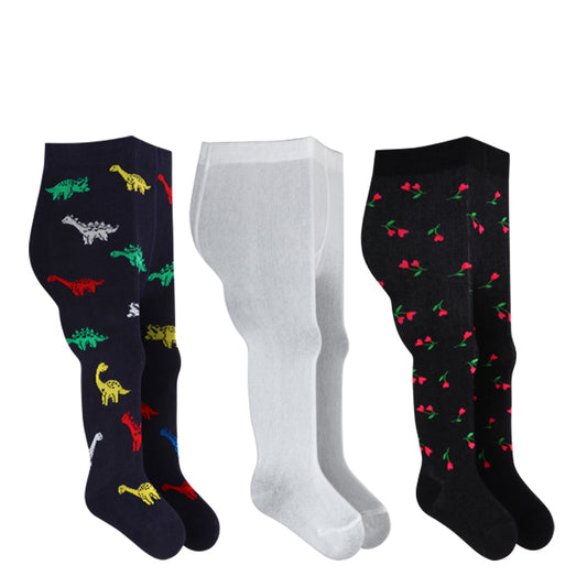 3 Pk Girls Printed & Solid Cotton Stockings – Everyday Comfort Combo Pack