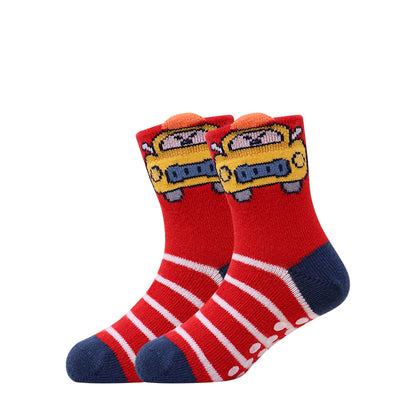 3 Pk Kids Cartoon Crew Socks – Soft Anti-Slip Cotton Socks