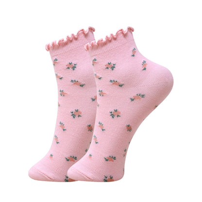 3 Pk Women's Floral Ruffle Crew Socks
