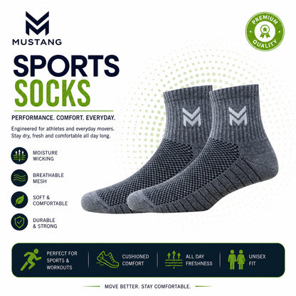 1 Pk Mustang Men’s Sports Socks – Grey & Black Textured Athletic Socks
