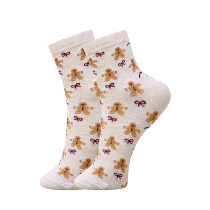 3 Pk Girls Cute Teddy Bear & Heart Print Crew Socks