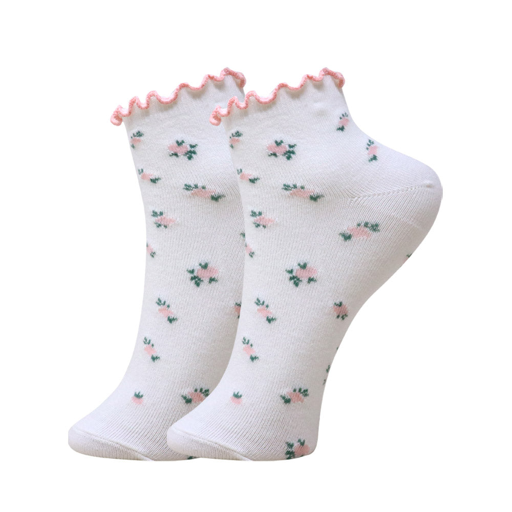 3 Pk Women's Floral Ruffle Crew Socks