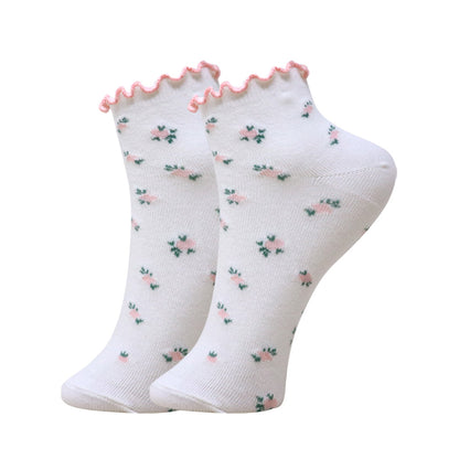 3 Pk Women's Floral Ruffle Crew Socks