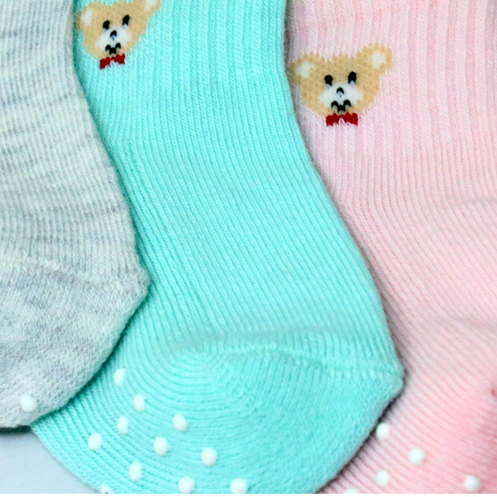 3 Pk Mustang Kids Cute Bear Anti-Skid Socks