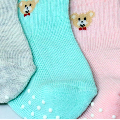 3 Pk Mustang Kids Cute Bear Anti-Skid Socks