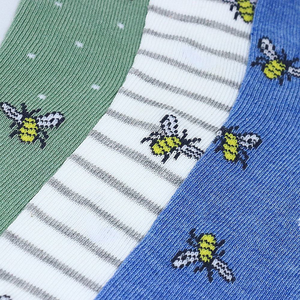 3 Pk Girls’ Cute Printed Crew Socks – Bee & Heart Pattern