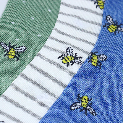 3 Pk Girls’ Cute Printed Crew Socks – Bee & Heart Pattern