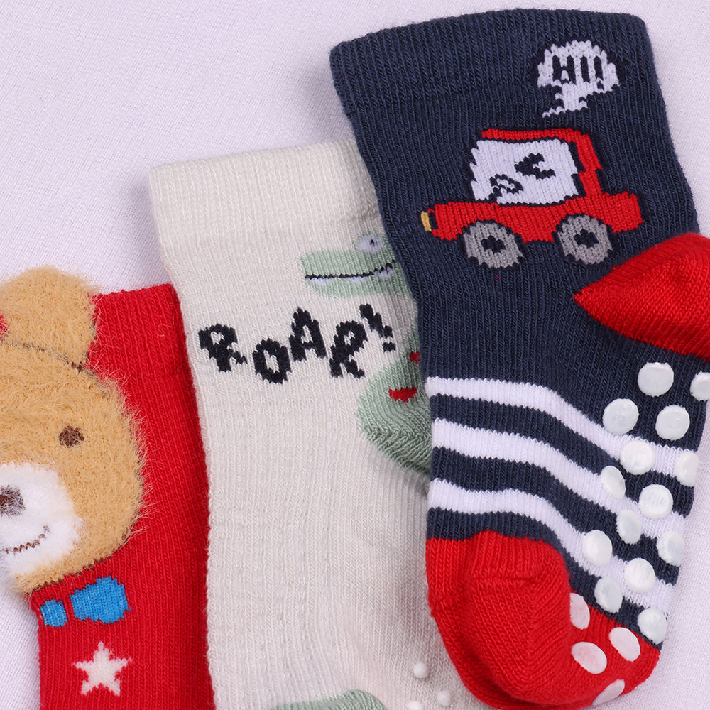 3 Pk  Kids Cartoon Crew Socks – Soft Cotton Antiskid Socks