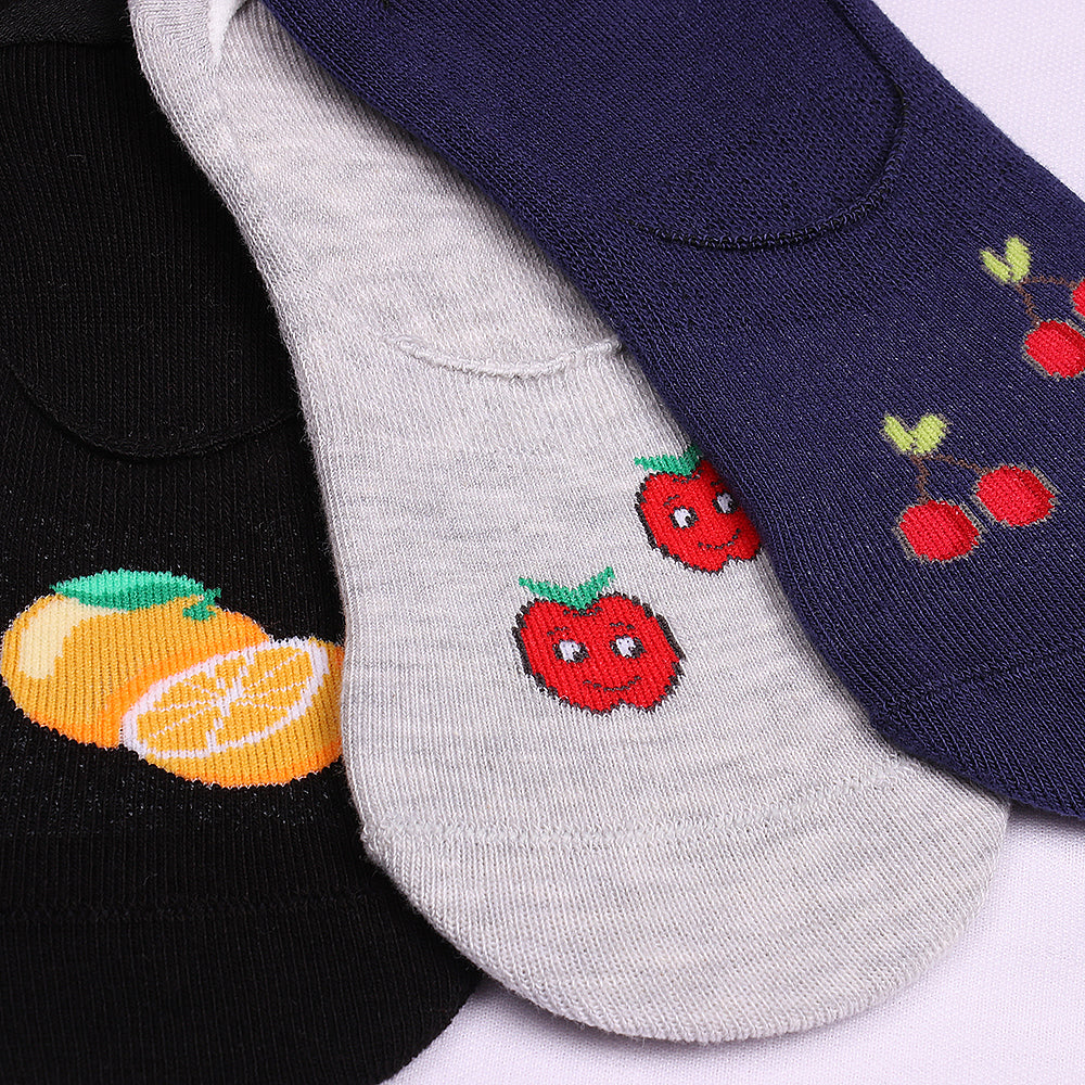 3 Pk Kids Fruit Design Loafer Socks – Soft Cotton No Show Socks