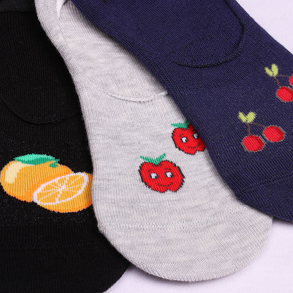 3 Pk Kids Fruit Design Loafer Socks – Soft Cotton No Show Socks