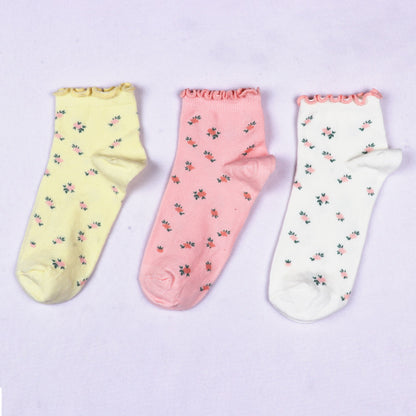 3 Pk Women's Floral Ruffle Crew Socks