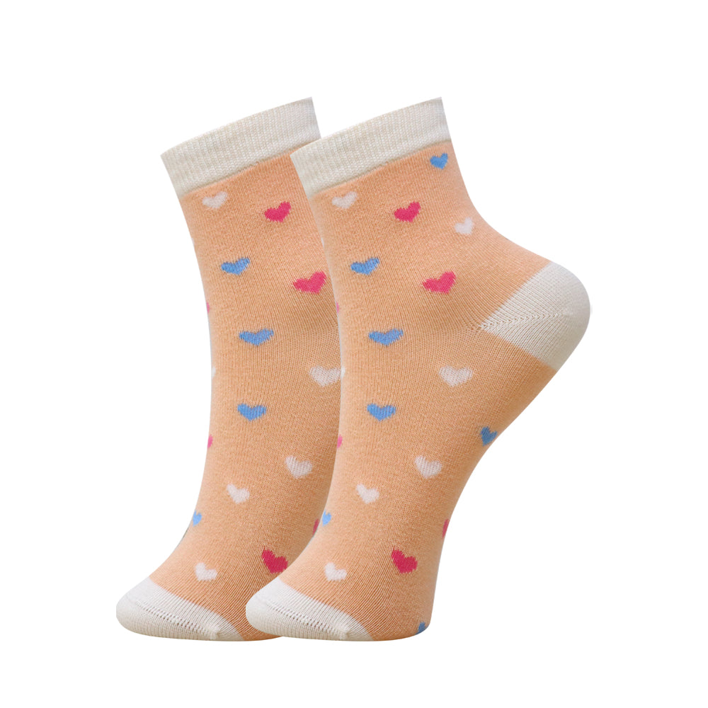 3 Pk Girls Cute Teddy Bear & Heart Print Crew Socks