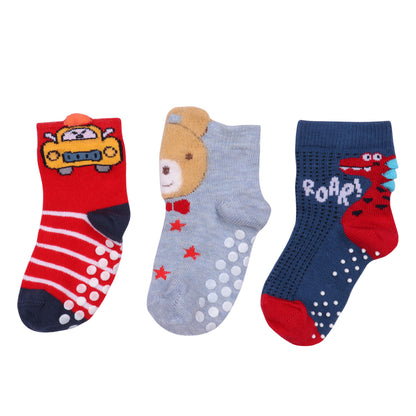 3 Pk Kids Cartoon Crew Socks – Soft Anti-Slip Cotton Socks