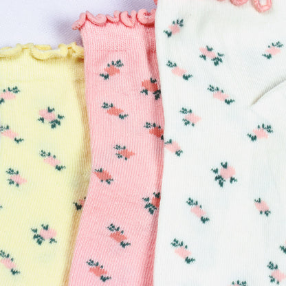 3 Pk Women's Floral Ruffle Crew Socks