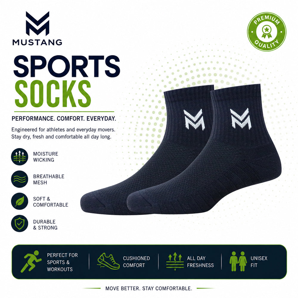 1 Pk Mustang Men’s Performance Socks – Cushioned Athletic Sports Socks