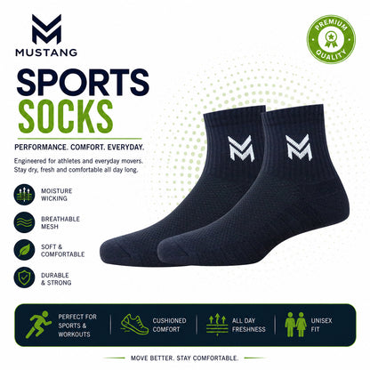 1 Pk Mustang Men’s Performance Socks – Cushioned Athletic Sports Socks