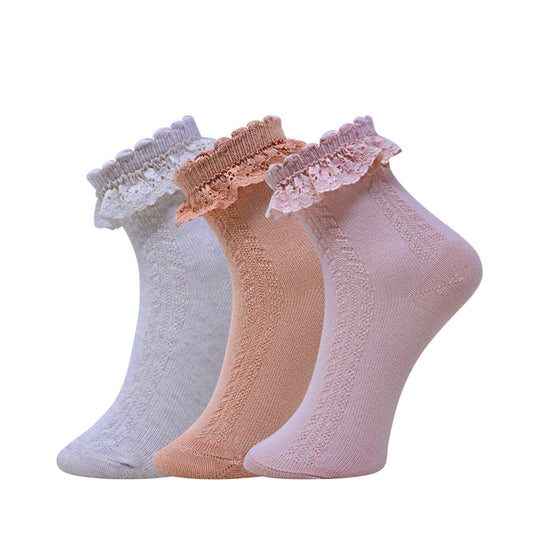 3pk Lace Ruffle Ankle Girls Socks