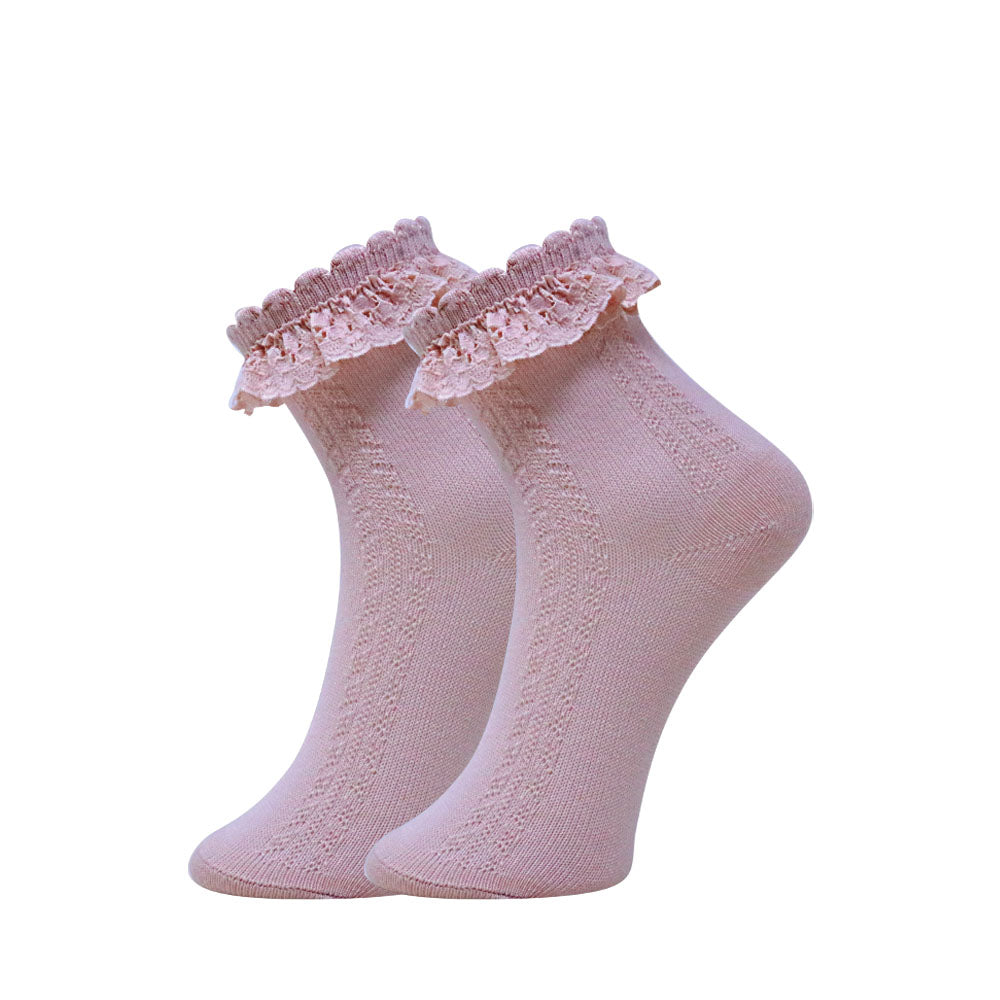 3pk Lace Ruffle Ankle Girls Socks