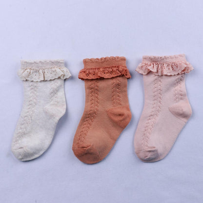 3pk Lace Ruffle Ankle Girls Socks