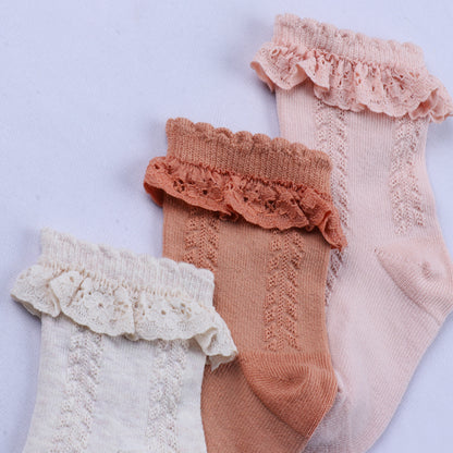 3pk Lace Ruffle Ankle Girls Socks