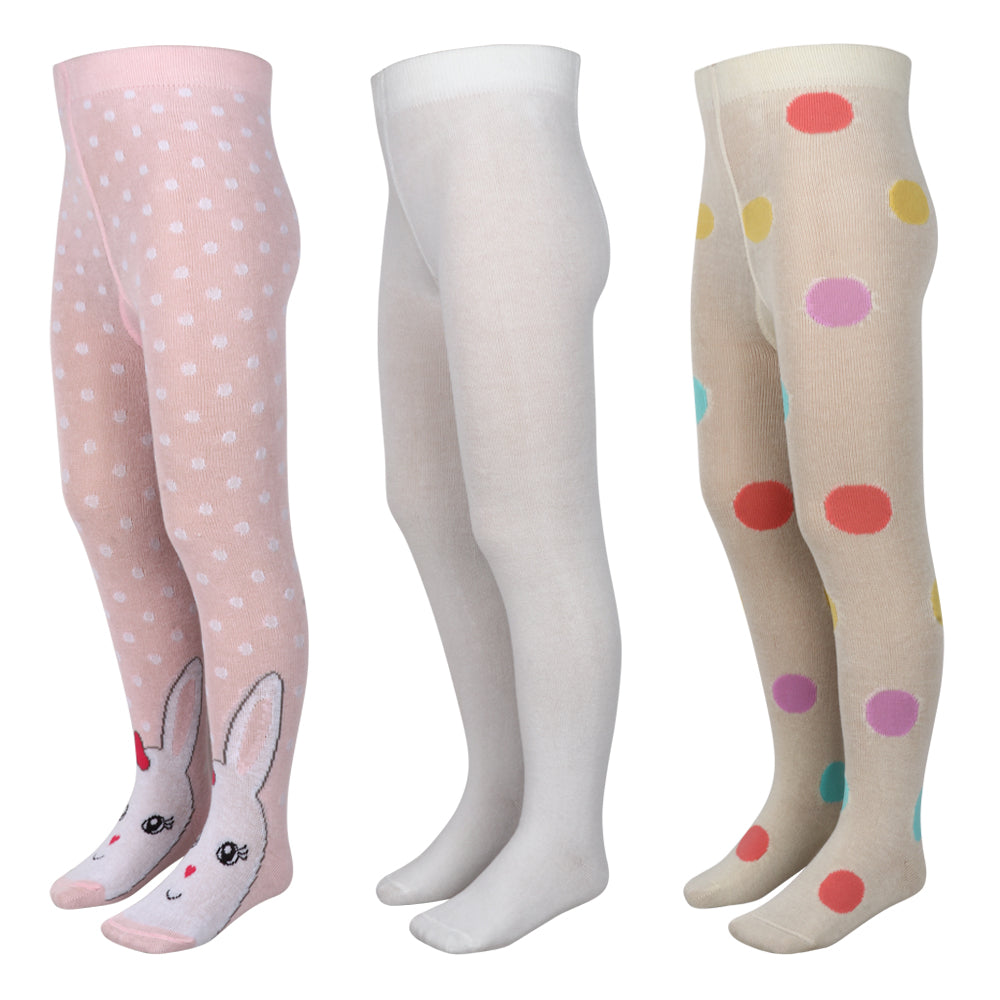 3 Pk Girls Comfortable Cotton Tights For School & Casual Wear
