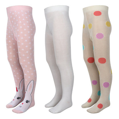 3 Pk Girls Comfortable Cotton Tights For School & Casual Wear