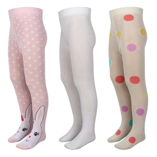 3 Pk Girls Comfortable Cotton Tights For School & Casual Wear