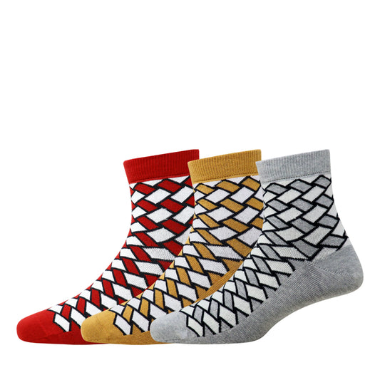 3 Pk Men's Geometric Pattern Crew-Length Socks
